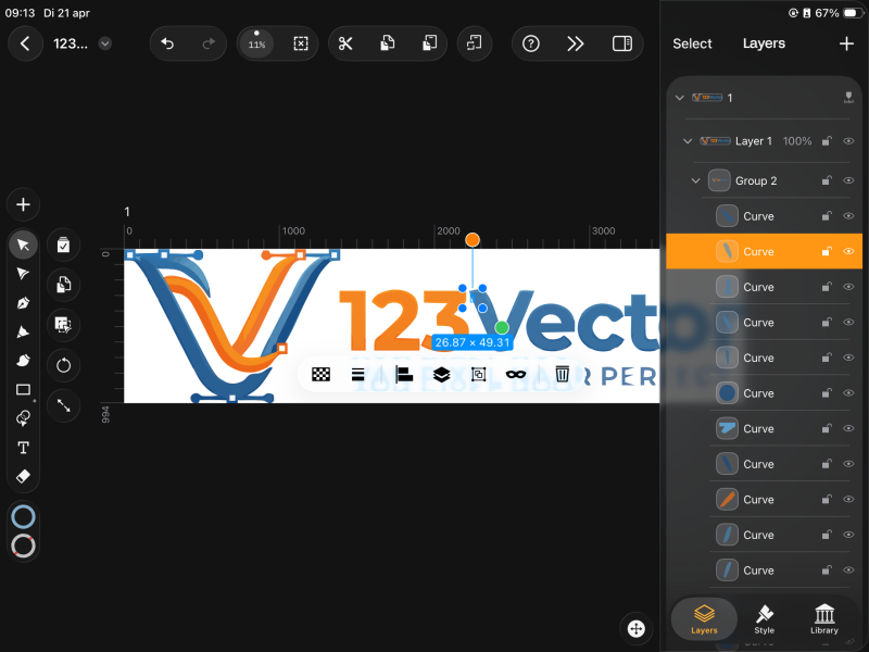 logo vectoriseren op telefoon mislukt — tientallen losse paden na Linearity Curve auto-trace