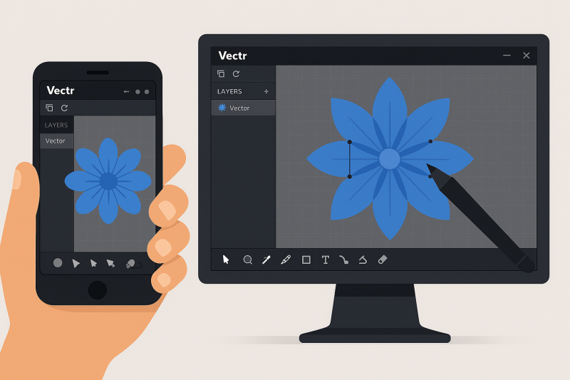 logo vectoriseren op telefoon versus desktop — verschil in schermgrootte en nauwkeurigheid
